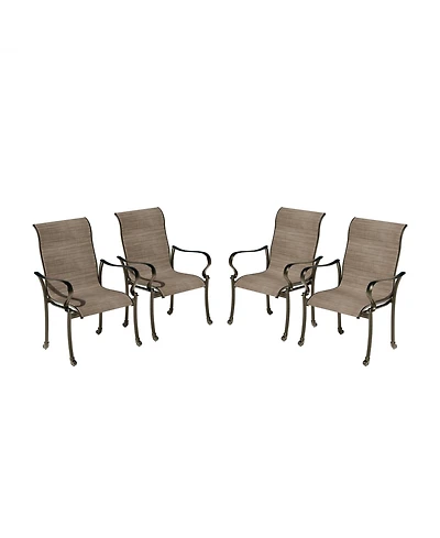 Mondawe Outdoor Cast Aluminum Dining Chair with Textilene Seat and High Back (Set of 4)