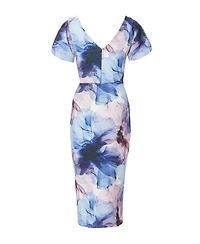 Quiz Women's Scuba Floral Frint Cap Sleeve Midi Bodycon Dress