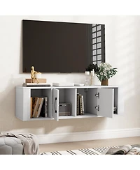 Wall Mounted Floating 2 Door Desk Hutch Storage Shelves