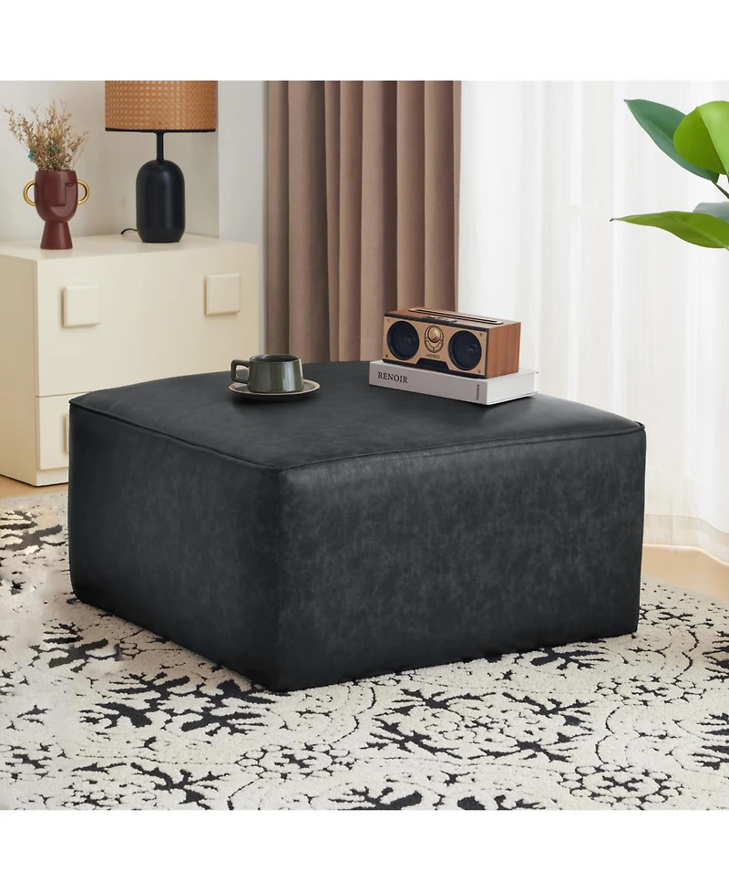 Streamdale Square Pu Leather Ottoman,Black