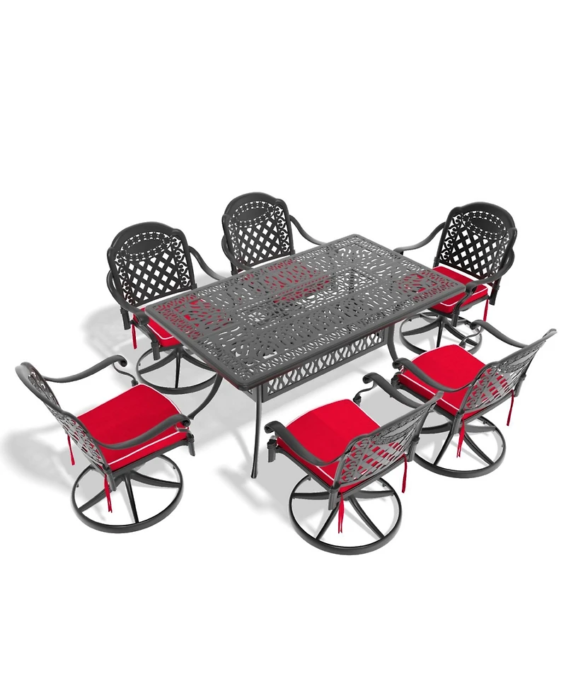 Streamdale 7-pc Cast Aluminum Dining Set, 6 Swivel Chairs, Rectangular Table