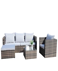 Streamdale 4-Pc Outdoor Rattan Sofa Set, Cushioned couch & coffee table (Gray)