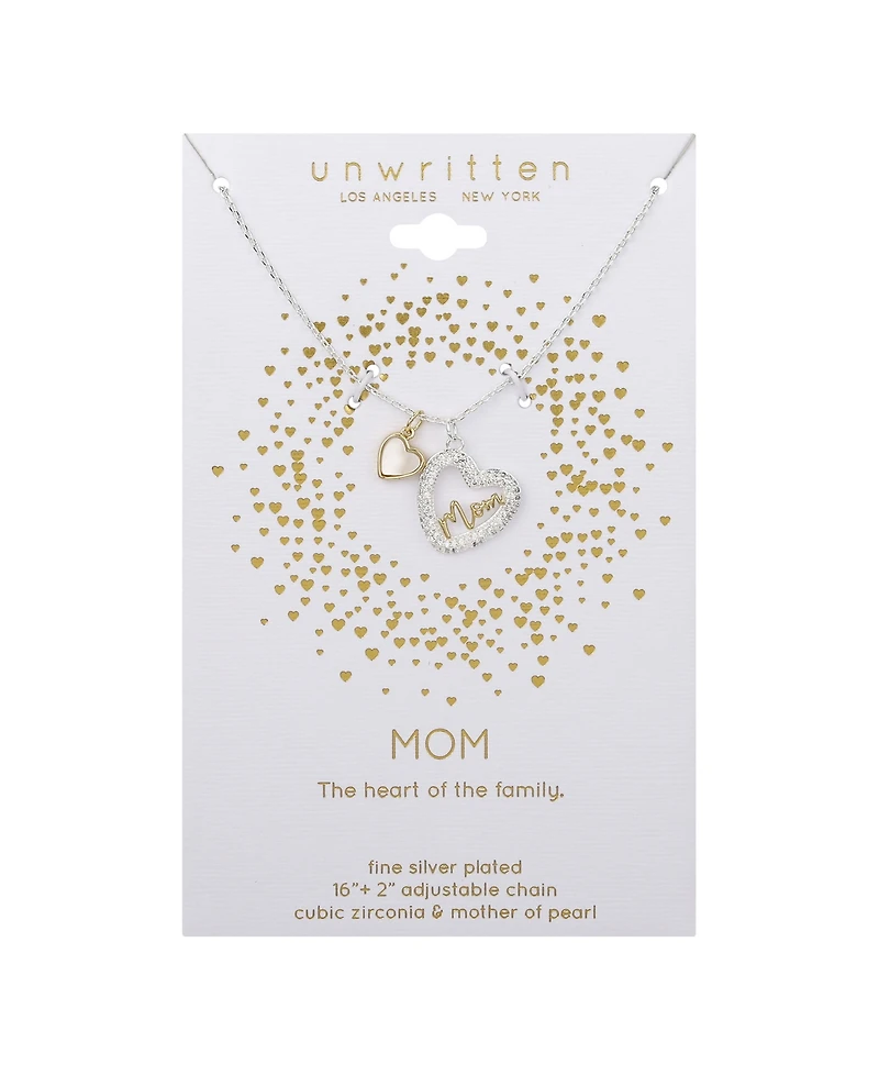 Unwritten Cubic Zirconia and Mother of Pearl Mom Open Heart Necklace