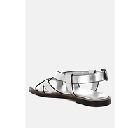 Doata Metallic Genuine Leather Buckled Flats
