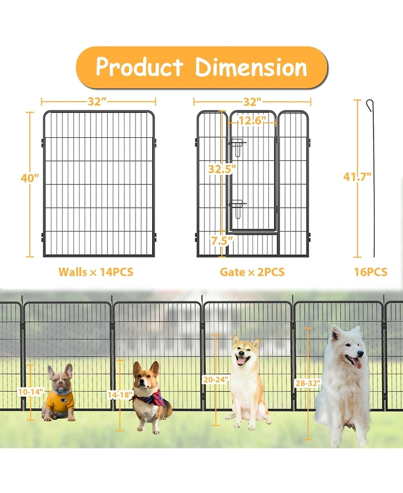 Dog Playpen Outdoor, 16 Panels Dog Pen 40" Height Dog Fence Exercise Pen with Doors for Large/Medium/Small Dogs, Portable Pet Playpen for Yard, Rv, Ca