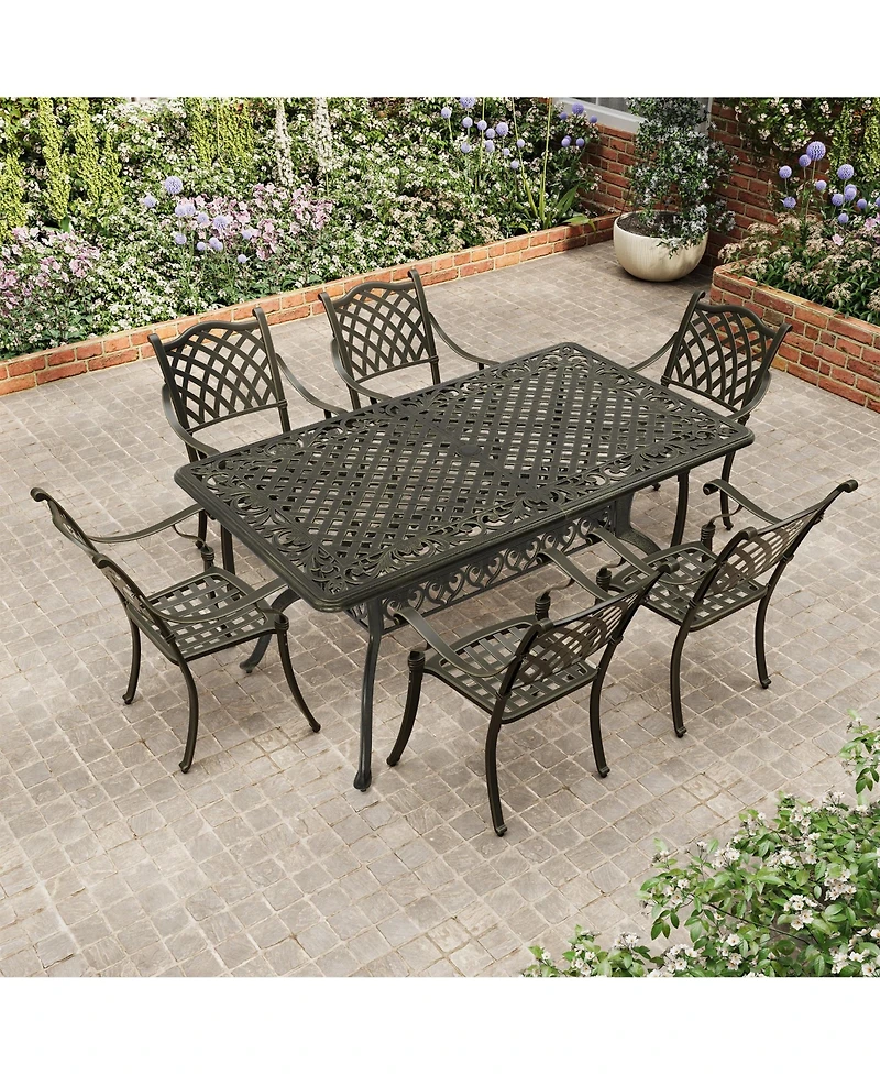 Mondawe 7-Piece Outdoor Patio Furniture Set Dinning Chair with Foldable Table