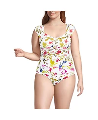 Lands' End Plus Ruched Cap Sleeve Midkini Top
