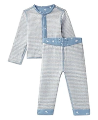 MeMoi Baby Boys 2 Piece Reversible "Sail Away" Pointelle Snap-Up Top and Pants Set