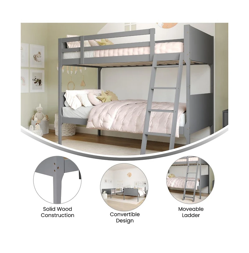 Samuel Kids Bunk Bed With Convertible, Solid Wood Slatted Frame And Easy-To-Climb Ladder No Box Spring Required