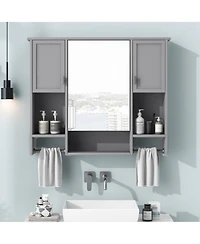 35'' x 28'' Modern Wall Mounted Bathroom Storage Cabinet, Bathroom Wall Cabinet with Mirror, Medicine Cabinet with Towels Bar