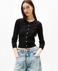 Tommy Jeans Women's Pointelle-Pattern Crewneck Cardigan