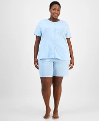 Charter Club Plus Cotton Floral Bermuda Pajamas Set, Created for Macy's