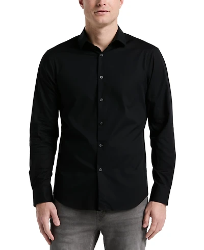 Perry Ellis Men's Slim Fit Long Sleeve Button-Front Dobby Cotton Shirt