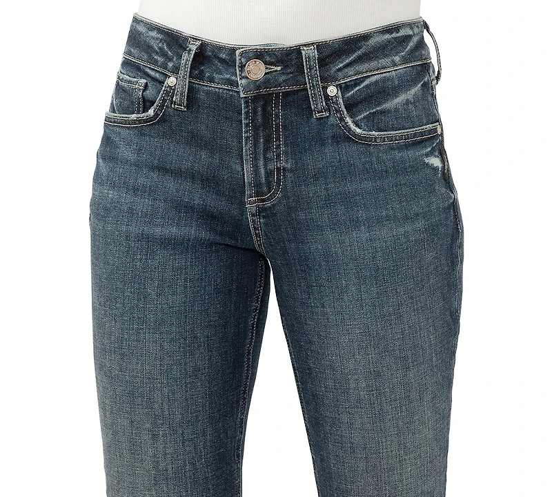 Silver Jeans Co. Women's Suki Mid Rise Curvy-Fit Straight-Leg Cropped