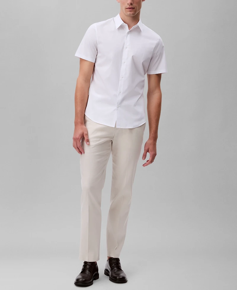 Calvin Klein Men's Slim Fit Short Sleeve Solid Stretch Button-Front Shirt