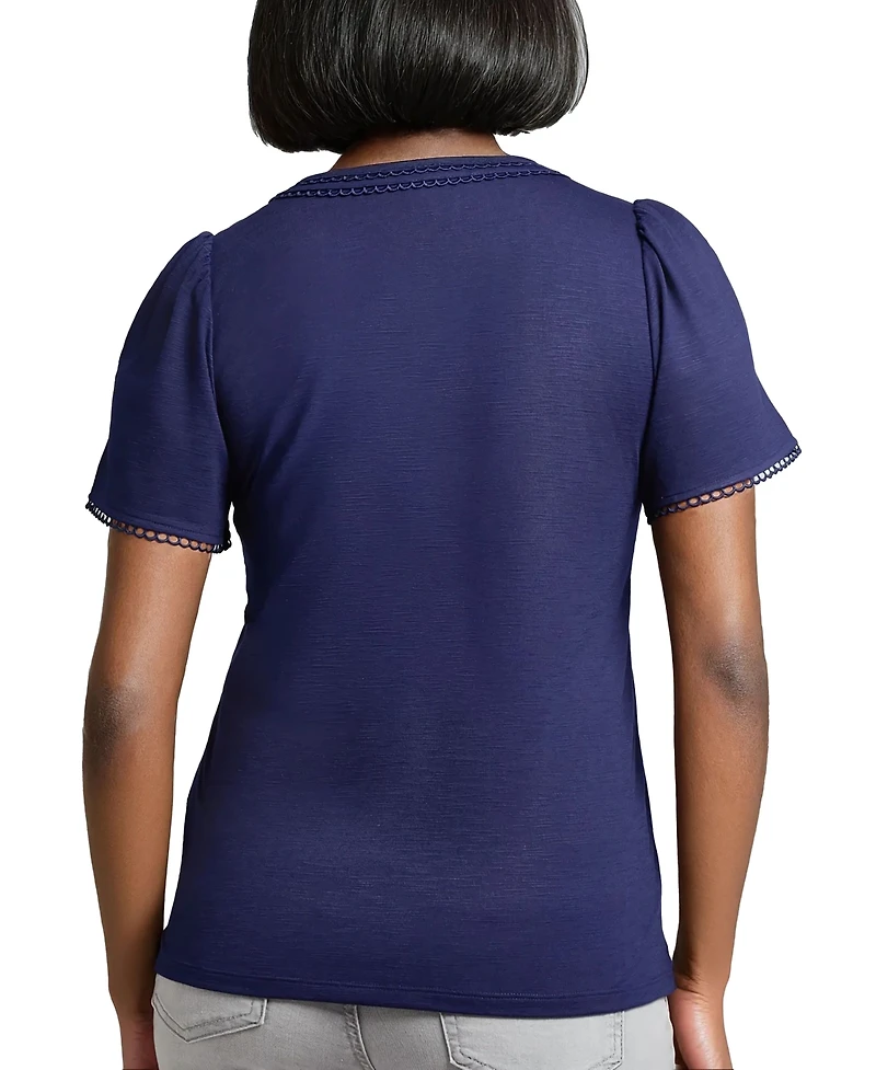 Jones New York Women's Drapey Split-Neck Short-Sleeve Top