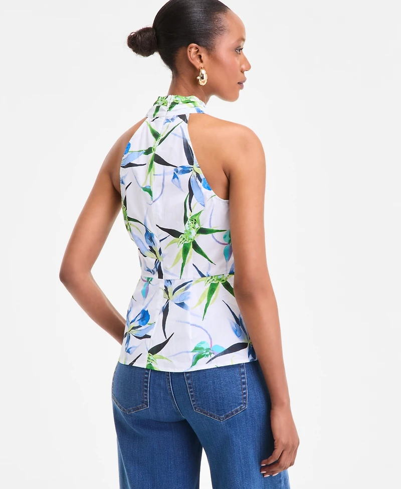 I.n.c. International Concepts Women's Cotton Printed Halterneck Top, Exclusively at Macy's
