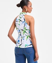 I.n.c. International Concepts Women's Cotton Printed Halterneck Top, Exclusively at Macy's