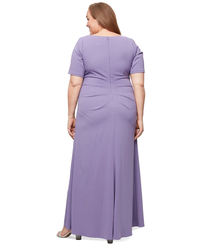 Alex Evenings Plus Scuba Crepe Square-Neck Gown