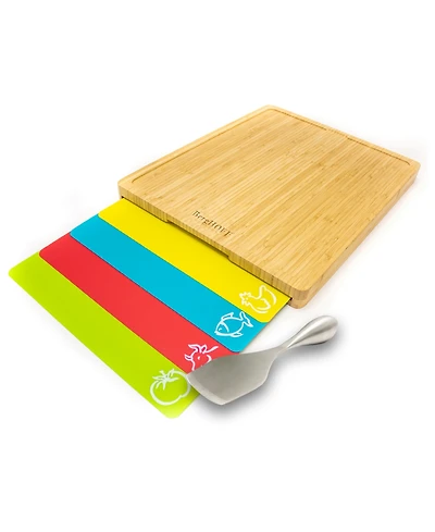 BergHOFF Aaron Probyn 5-Piece Cheese Knife and Bamboo Board Set with Inserts