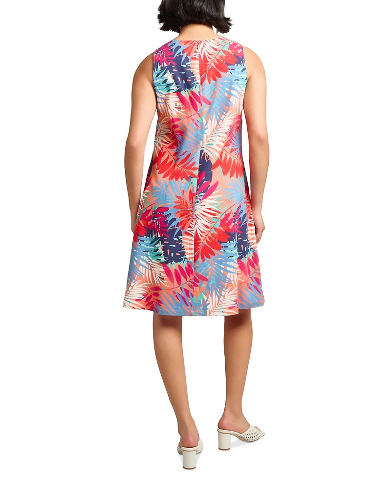Jones New York Women's Printed V-Neck Sleeveless Trapeze Mini Dress
