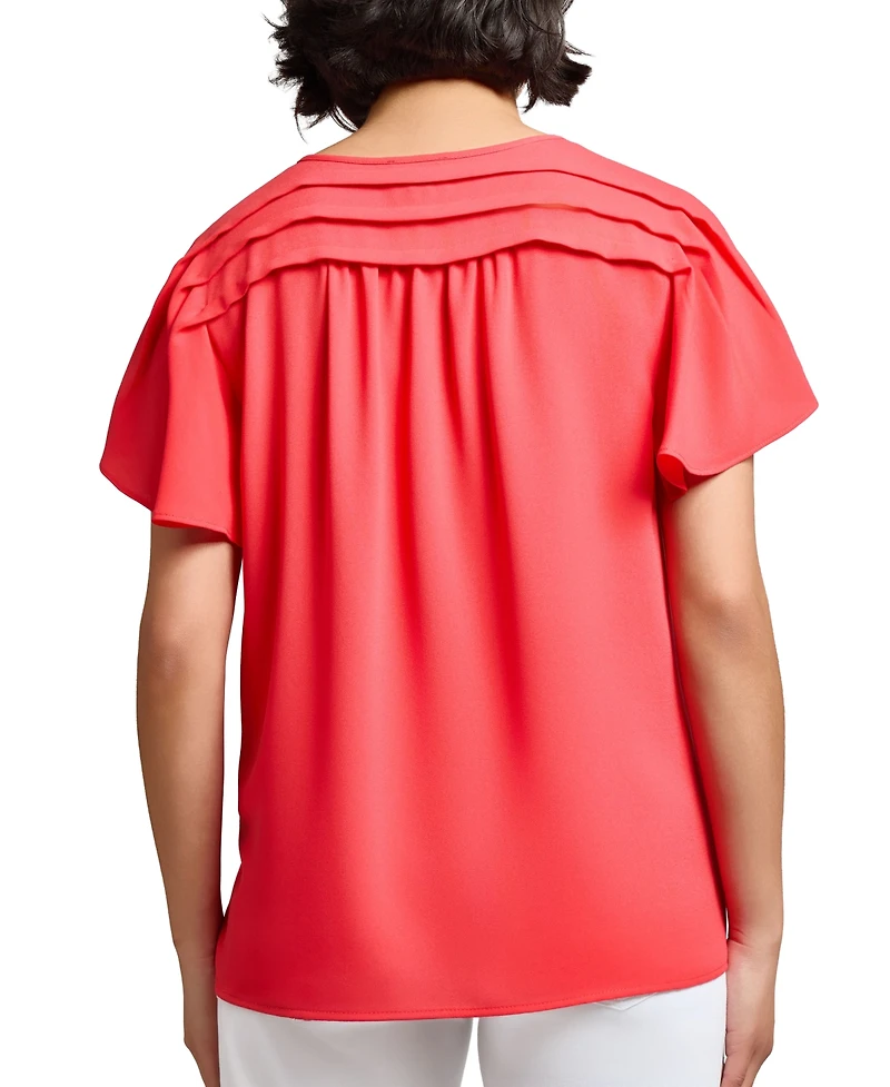 Jones New York Women's Jasper Tie-Neck Pleated-Shoulder Top