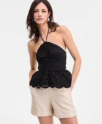 I.n.c. International Concepts Women's Cotton Scalloped Eyelet Halter Top, Exclusively at Macy's
