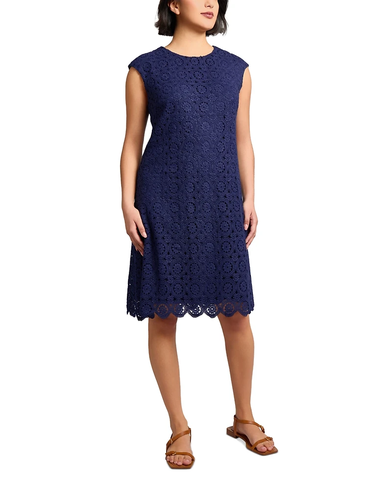Jones New York Women's Medallion Lace Swing Knee Length Dress