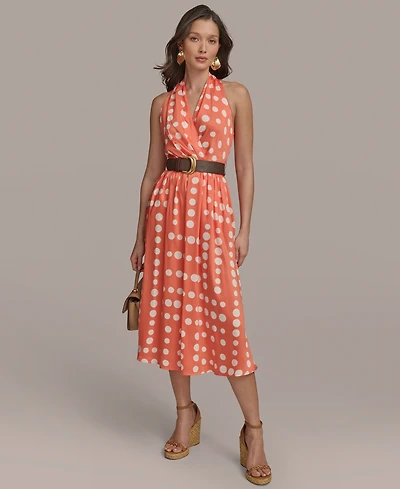 Donna Karan New York Women's Polka-Dot Belted A-Line Dress