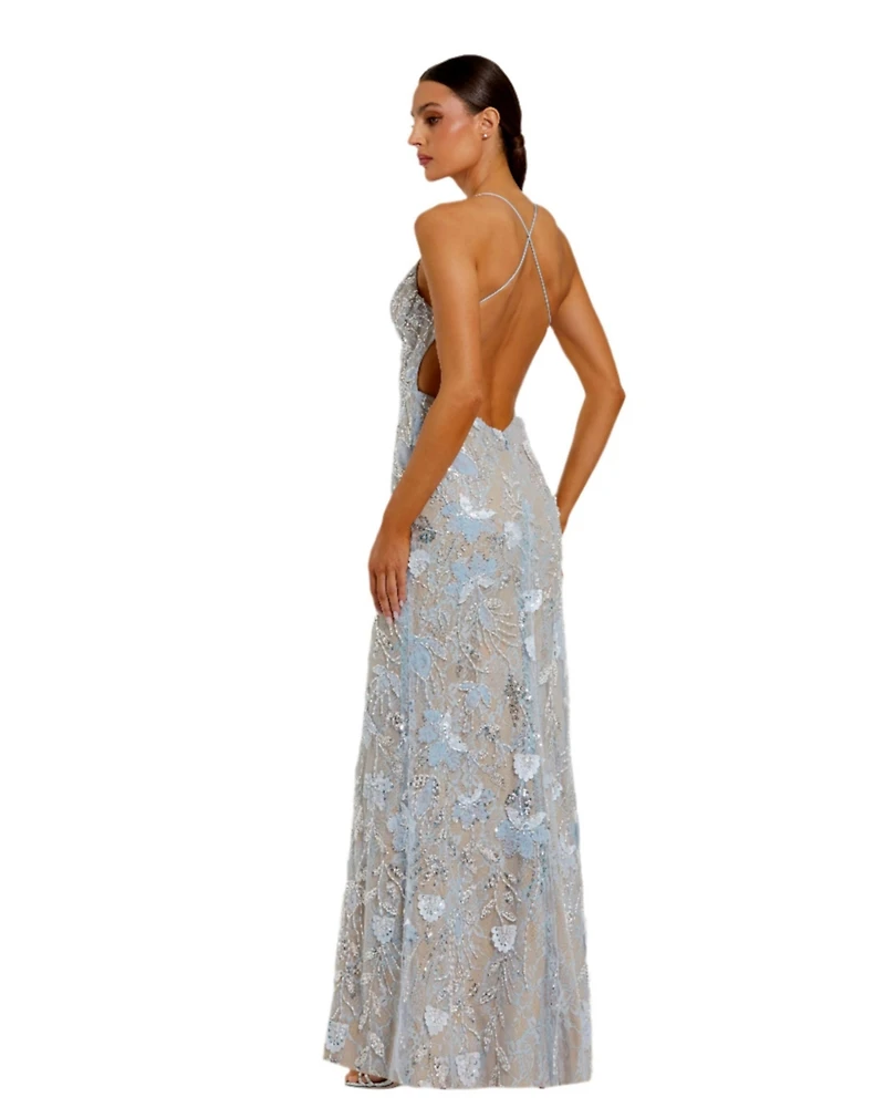 Mac Duggal Women's Floral Embroidered Sleeveless Open Back Gown