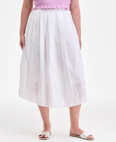 On 34th Women's Cotton Eyelet Pleated Midi Skirt, Exclusively at Macy's