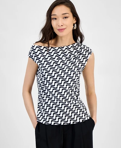 I.n.c. International Concepts Women's Cotton Extended-Shoulder Cowlneck Top, Exclusively at Macy's