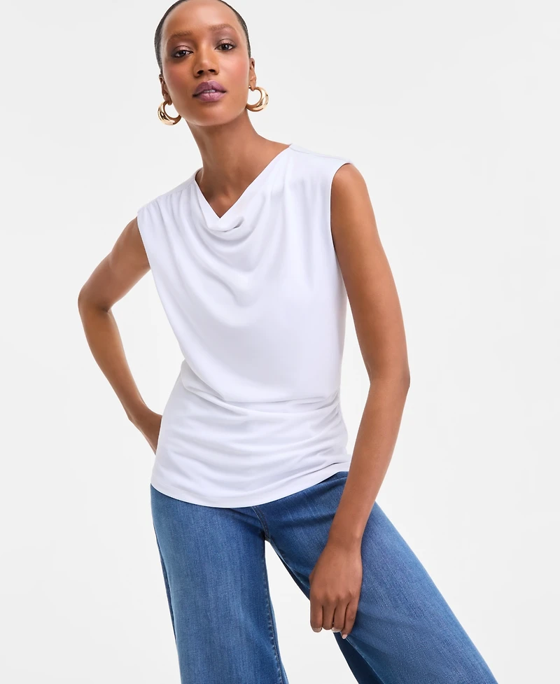 I.n.c. International Concepts Women's Cotton Extended-Shoulder Cowlneck Top, Exclusively at Macy's