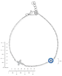 2-Pc. Set Cubic Zirconia Cross & Evil Eye Bracelet & Stud Earrings in Sterling Silver