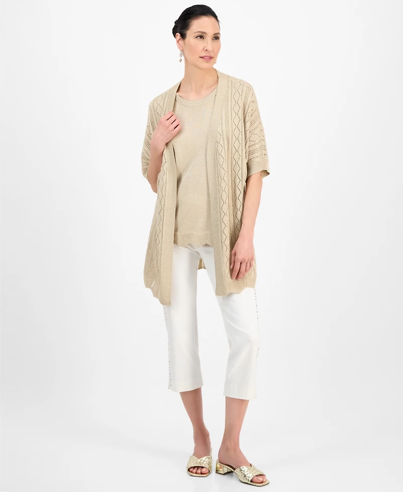 Jm Collection Petite Short-Sleeve Shine Cardigan, Exclusively at Macy's
