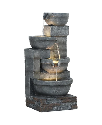 Outsunny Outdoor Water Fountain with Lights, Outdoor Waterfall,