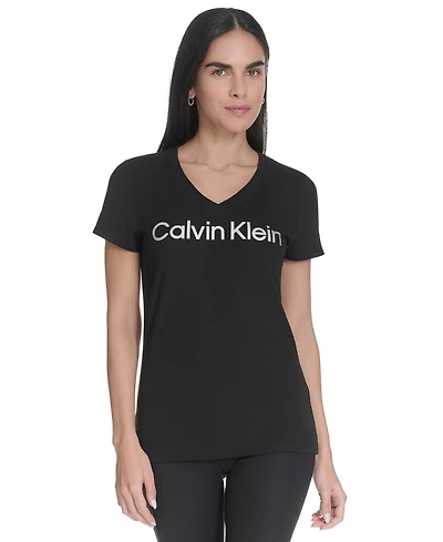 Calvin Klein Women's V-Neck Logo Short-Sleeve T-Shirt