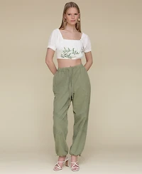 Avec Les Filles Women's Crochet-Trim Soft Utility Jogger Pants