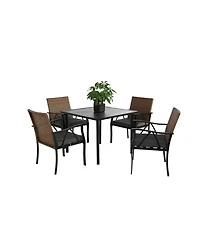 Streamdale 5-Pc Wicker Patio Dining Set, Steel Table, Umbrella Hole, for Backyard/Balcony