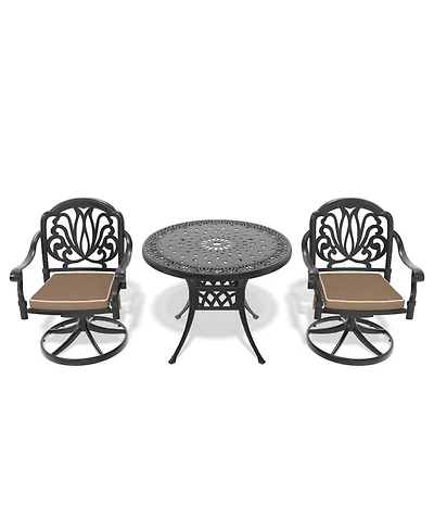 3-pc Cast Aluminum Dining Set, 2 Swivel Chairs & 35" Round Table