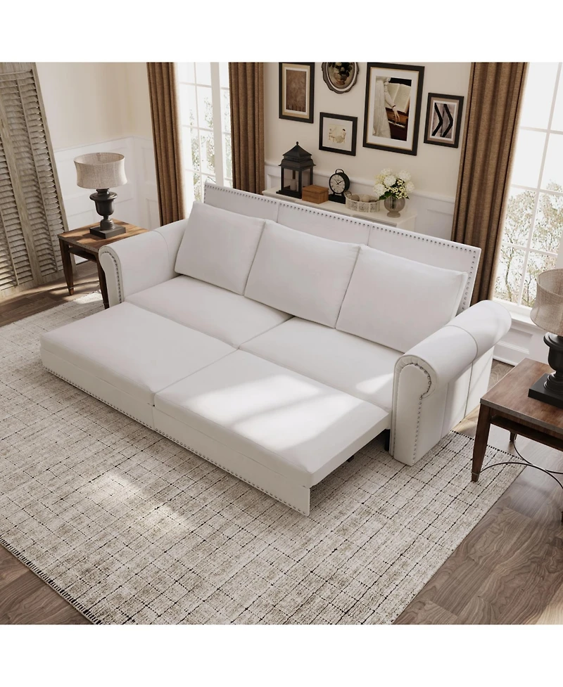 Streamdale 93.7" Velvet Chesterfield Sofa Bed 3-in-1 Convertible Sofa with Nailhead Trim