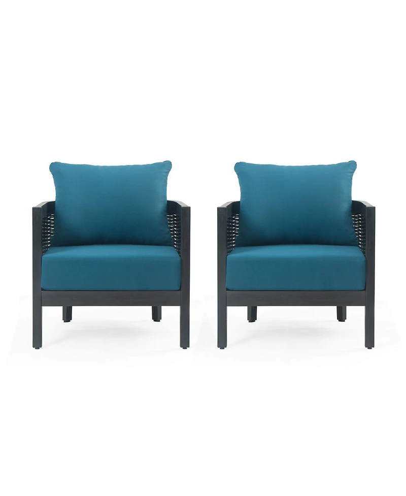 Outdoor Acacia Wicker Club Chairs (2), Black/Teal, 27,5"W