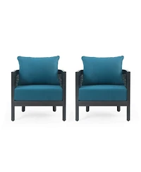 Outdoor Acacia Wicker Club Chairs (2), Black/Teal, 27,5"W