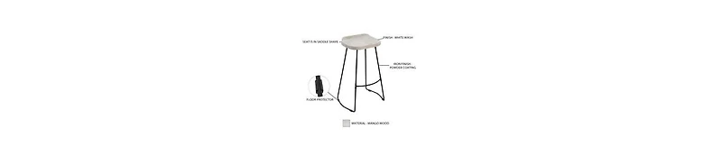 Handcrafted Backless Barstool – Washed Mango Wood Saddle Seat & Metal Base