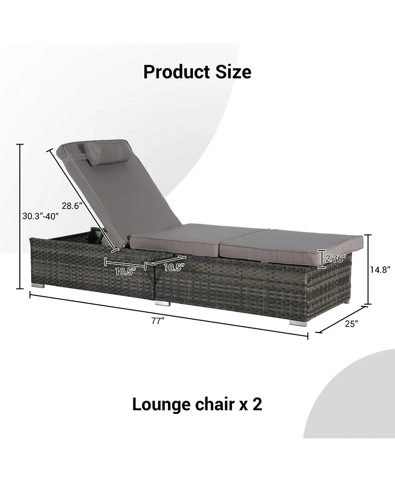 Streamdale Outdoor chaise lounge set (2) with storage, adjustable backrests, table