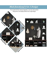 Streamdale Farmhouse Hall Tree with 6 Hooks, Bench, Shelves, and 13 Cubbies