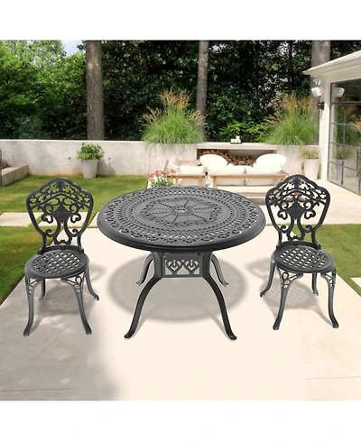 Streamdale 3-Piece Set Of All-Weather Cast Aluminum Dining Furniture Set With Black Frame