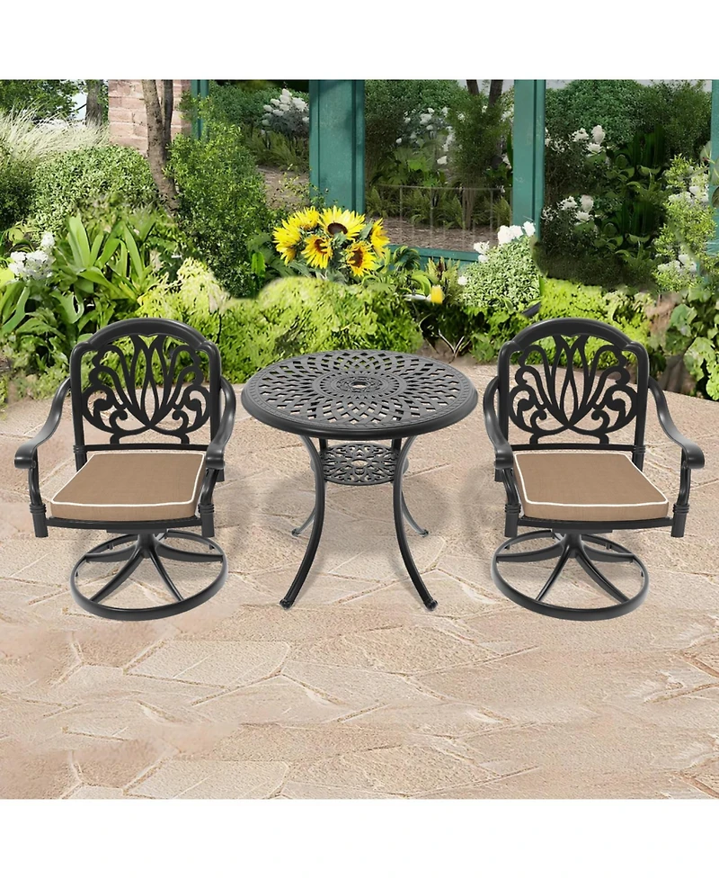 Streamdale 3pc Cast Aluminum Dining Set, 2 Swivel Chairs & 30" Table