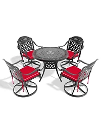 5-Piece Cast Aluminum Dining Set, 4 Swivel Chairs, 35" Round Table