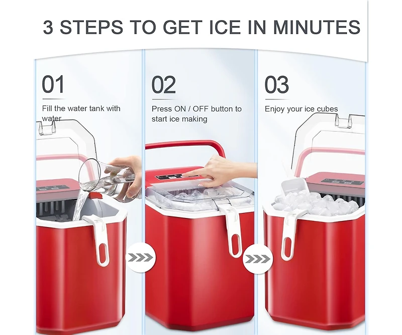 Cowsar 26Lbs Countertop Ice Maker, 9 Cubes 8 Mins, Two ,Self-Cleaning, with Scoop/Basket